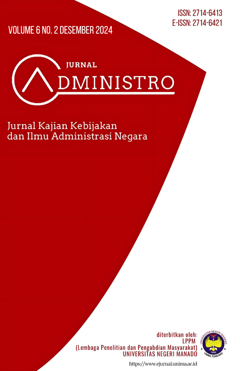 					View Vol. 6 No. 2 (2024): Jurnal Administro: Jurnal Kajian Kebijakan dan Ilmu Administrasi Negara
				