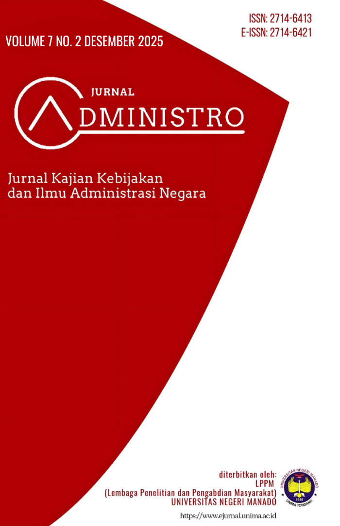 					View Vol. 7 No. 2 (2025): Jurnal Administro: Jurnal Kajian Kebijakan dan Ilmu Administrasi Negara
				